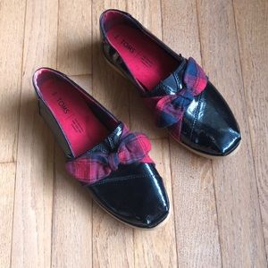 Toms Black Patent Leather Plaid Bow 9 New! 🎄🎄🎄Holiday Ready!